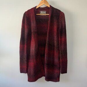Natural Reflections Burgundy Striped Knit Open Front Cardigan Sweater Medium
